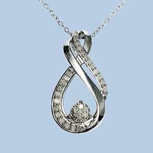 Diamond drop Silver Necklace 18"